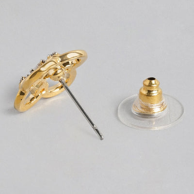 Estele Gold Plated American Diamond 4 Petal Clover Stud Earrings for women