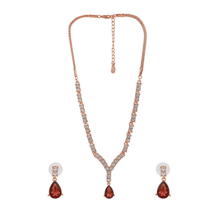 Estele Rose Gold Plated Sparkling Necklace Set with Crystals for Women
