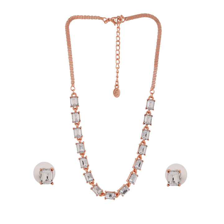 Estele Rose Gold Plated Sparkling Necklace Set with Crystals for Women