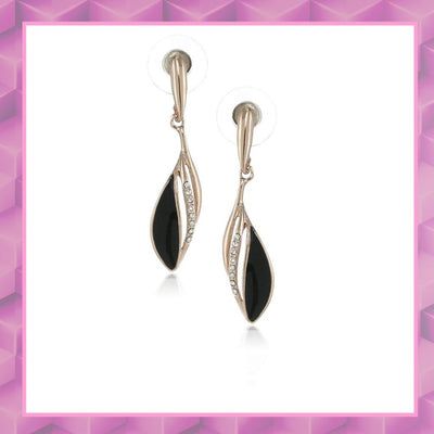 Estele Rose Gold Plated Stylish black coloured enamel hanging earrings for women