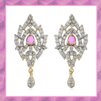 Pink & White Ad Stone Earrings For Womens
