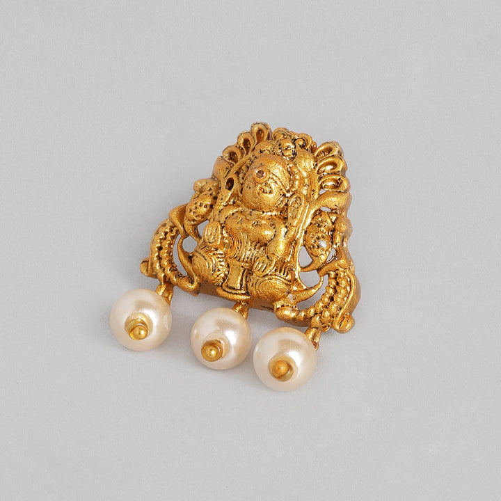 Estele Gold Plated Sacred Godess Lakshmi Nakshi Temple Necklace Set with Colored Stones & Pearls for Women