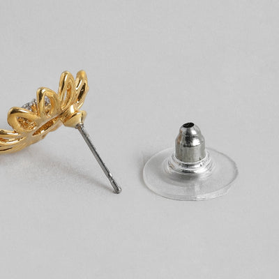 Estele Gold Plated American Diamond Flower Petal Drop Earrings for Women