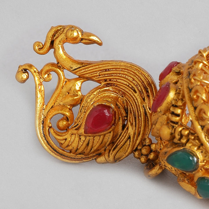 Estele - Gold Plated Holy Swans Designer Nakshi Temple Necklace Set with Colored Stones and Pearls for Women