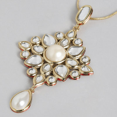 Estele Gold  Plated chain with white polki kundan with pearl pendant for women