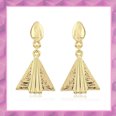 Gold Tone Plated Triangle Shaped Drop Earrings