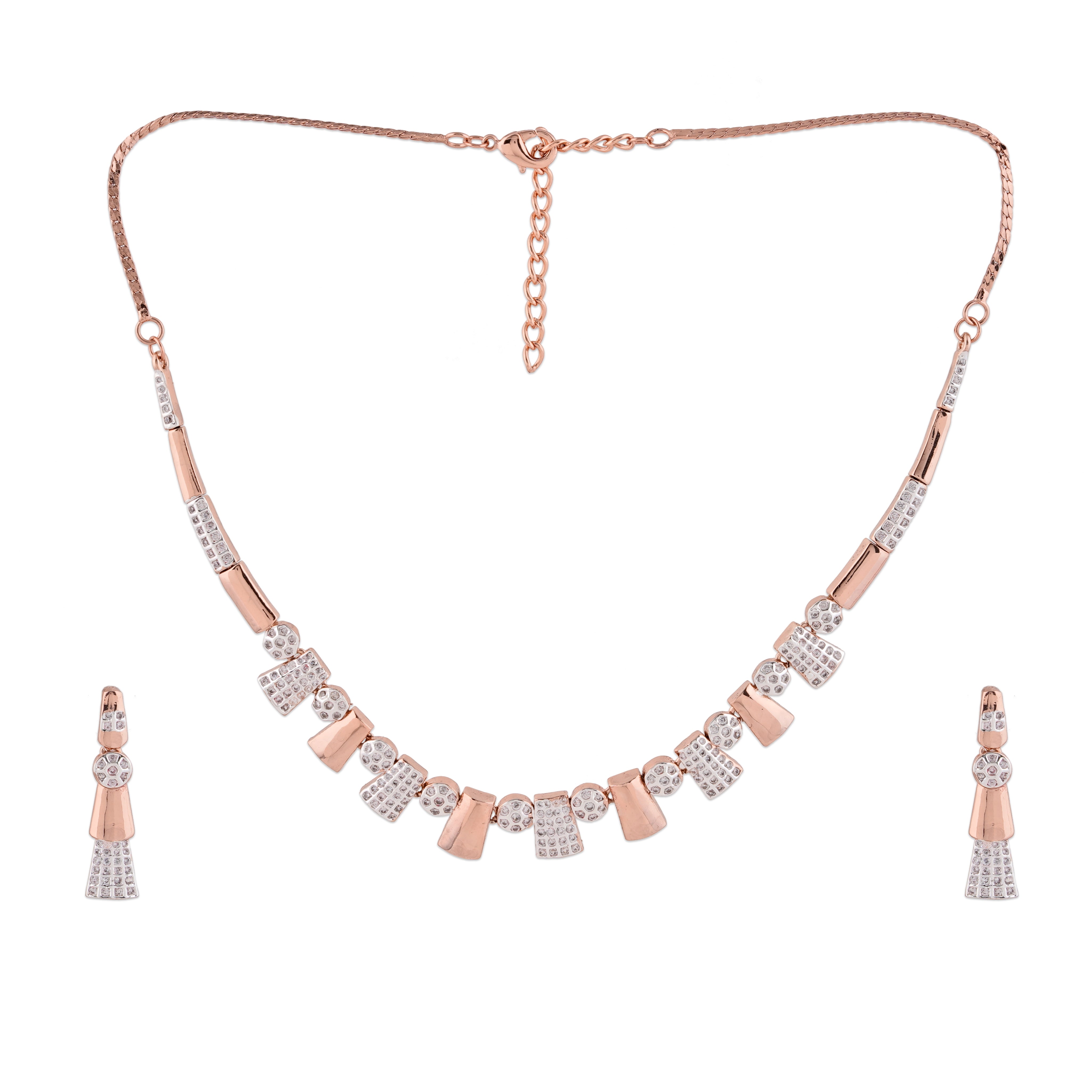 Rose Gold Plated CZ Stunning two tone Necklace Set – Estele Rose Gold Plated CZ Stunning two tone Necklace Set – Estele