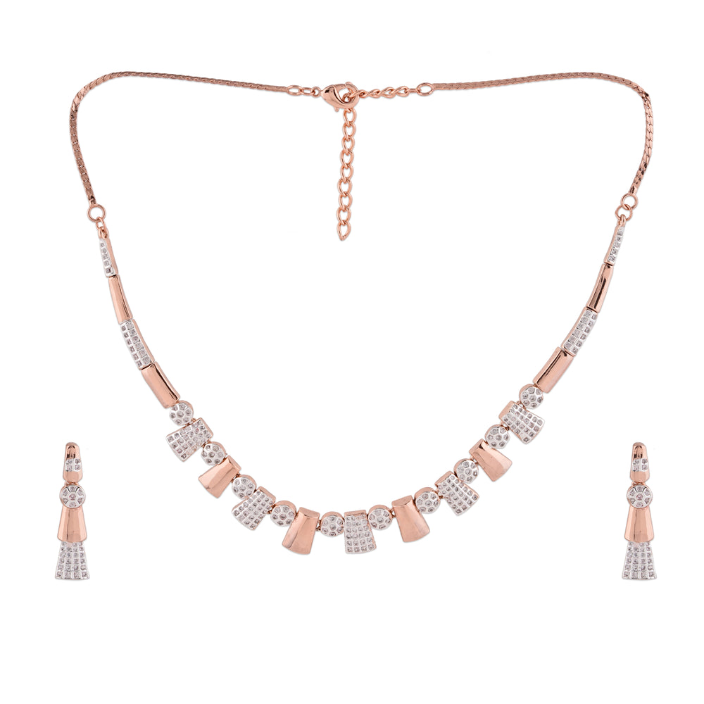 Rose Gold Plated CZ Stunning two tone Necklace Set – Estele