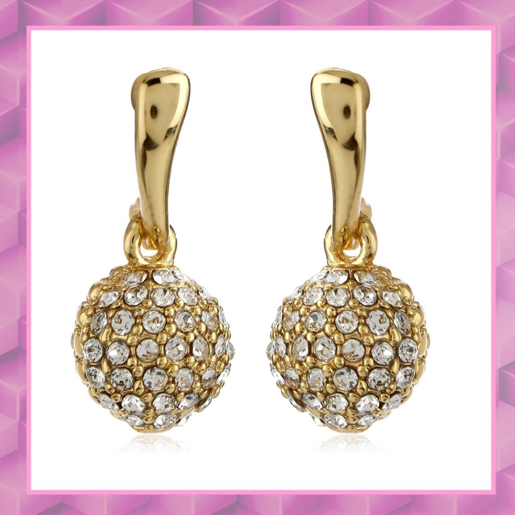 Gold Plated White Austrian Crystal Stone Round Drop Earrings
