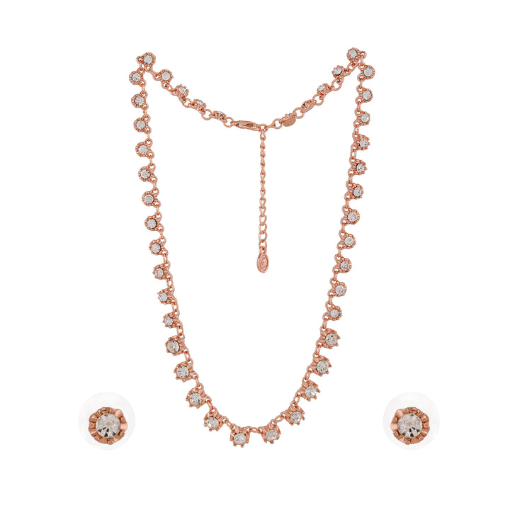 Estele Rose Gold Plated Sparkling Necklace Set with Crystals for Women