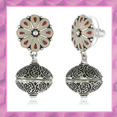 Estele Oxidized Silver Plated Orange Pink flower filigree bead Drop Earrings   for women