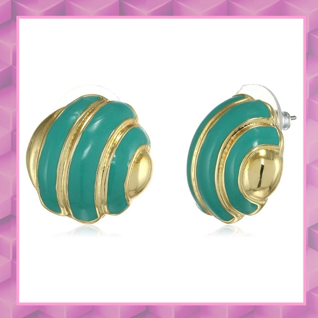 Estele Circular Alternate Green And Gold Plated Stud Earrings For Women