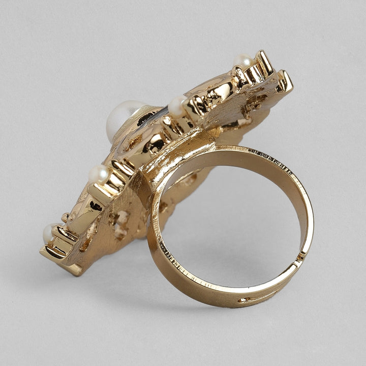 Estele Gold Plated Adjustable Multi Color Stone Ring for Women