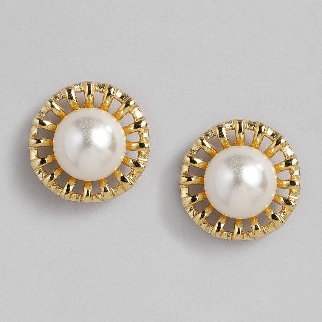Estele - 24 CT gold plated Pearl Floral Stud Pendant Set for Women