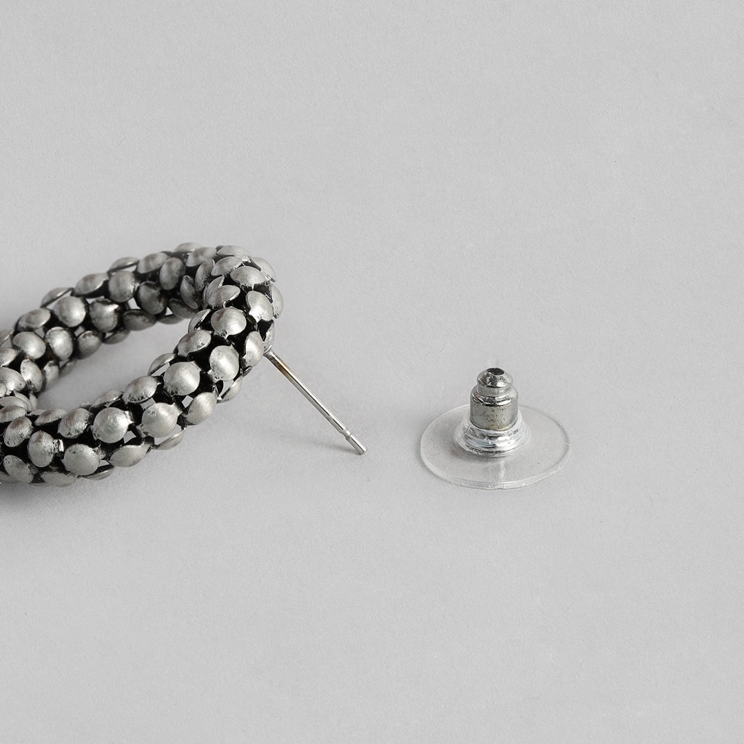 Estele Round silver colour oxidised hoop stylish studs for women