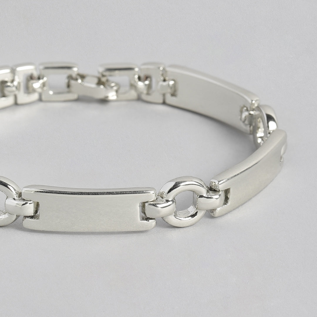 Estele Rhodium plated Violet Stone Rectangular Link Bracelet for Women