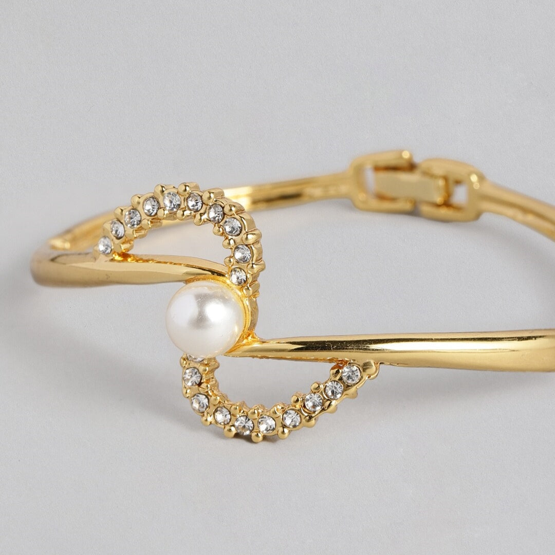 Estele   Gold Plated Pearl Wheel Cuff Bracelet for women