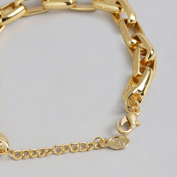 Estele Gold Plated Trendy Rectangle Link Bracelet for Women
