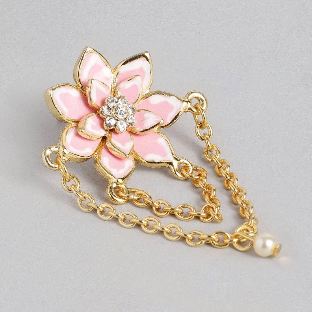 Rose Gold Plated Flower petal Rhinestone Pearls Drop Pendant set