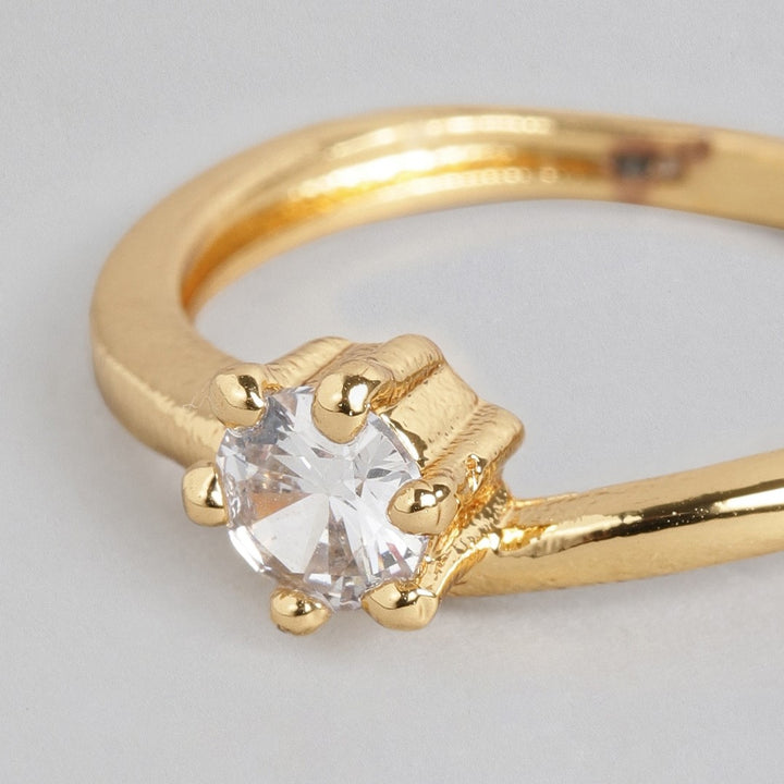 Estele white american diamond on gold plated ring for women (non adjustble)