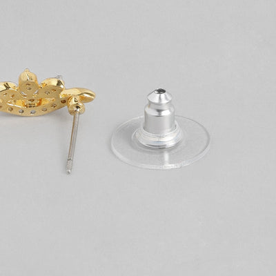 Estele  Gold Plated American Diamond in Flower Shape Stud Earrings for Women