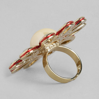 Designer polki Kundan ring with cream pearl for women