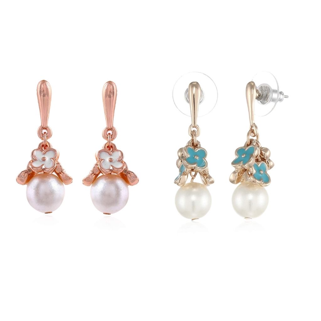 Estele Valentines Day Special Earrings For Gift Stud Earrings For Girls & Women(WHITE & AQUA)