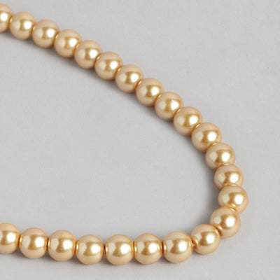 Estele Gold Plated Sparkling Single Line Pearl Necklace for Women