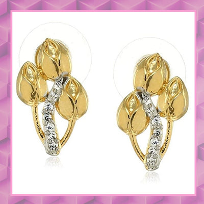 Estele  Gold Plated three flower shape Stud Earrings for women