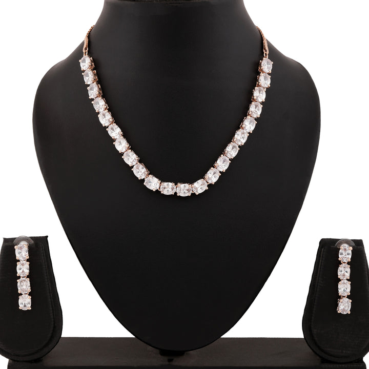 Estele Rose Gold Plated CZ Scintillating Necklace Set for Women