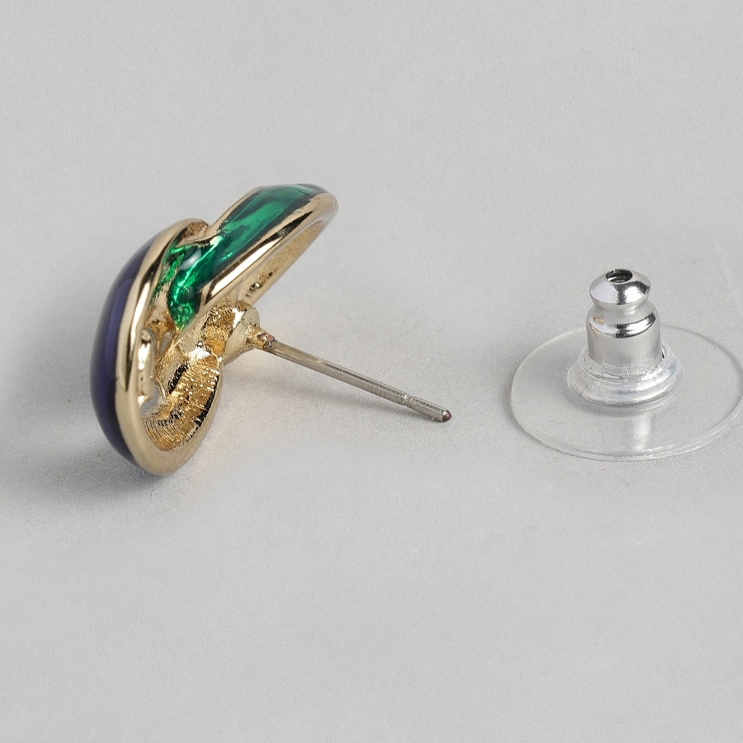 Estele Gold plated and blue & green round latest studs for women