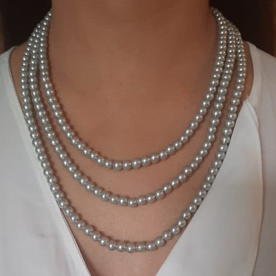Estele grey pearl three layered necklace