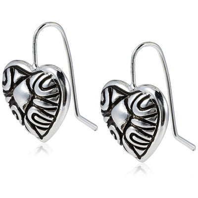 Estele Silver Tone Patterned heart Drop Earrings for women