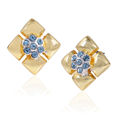 Aqua Austrian Crystal Geometric Stud Earrings