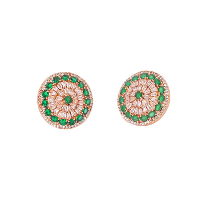 Estele Rose Gold Plated CZ Flower Designer Stud Earrings for Women