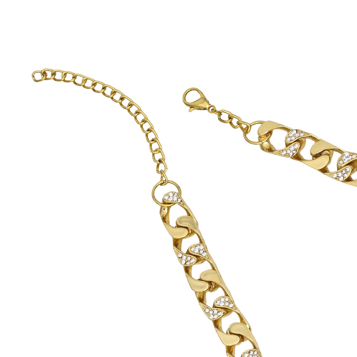 Estele Gold Plated Attractive Cuban Necklace with Crystals for Men & Women