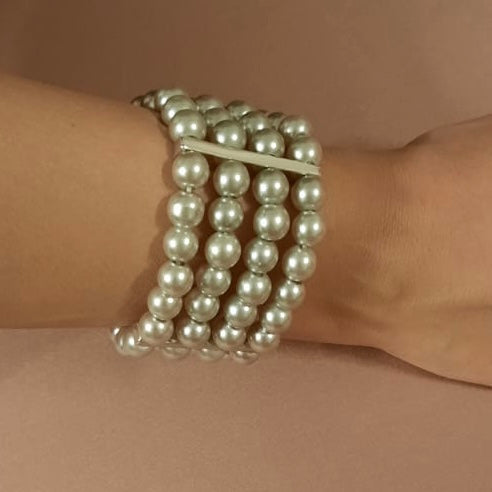Estele - Grey Pearl Four Line Bracelet