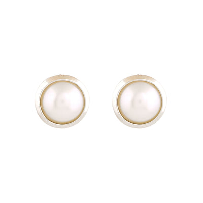 Estele Rhodium Plated Round Pearl Stud Earrings for Women