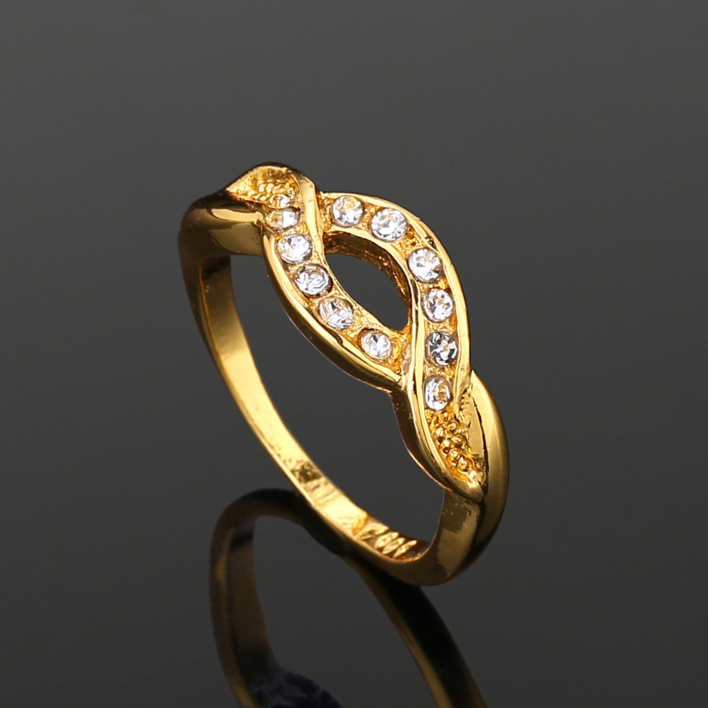 Estele Gold Plated Intertwined Glim Finger Ring with Crystals for Women