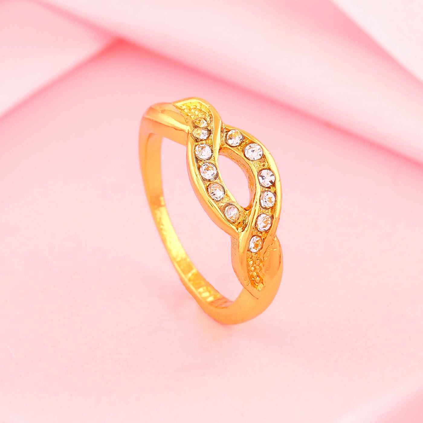 Estele Gold Plated Intertwined Glim Finger Ring with Crystals for Women