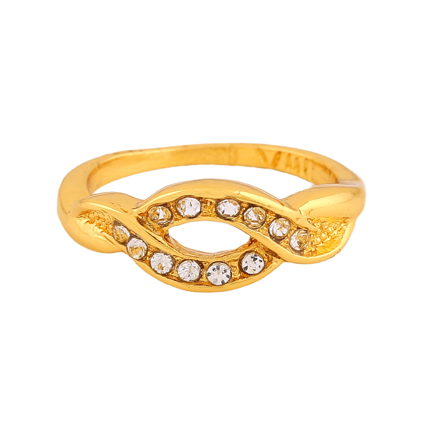 Estele Gold Plated Intertwined Glim Finger Ring with Crystals for Women