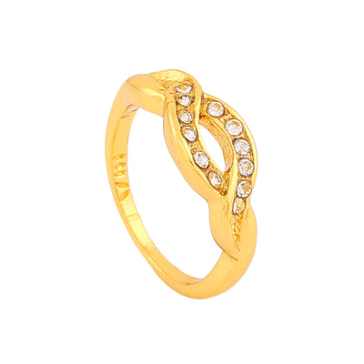 Estele Gold Plated Intertwined Glim Finger Ring with Crystals for Women