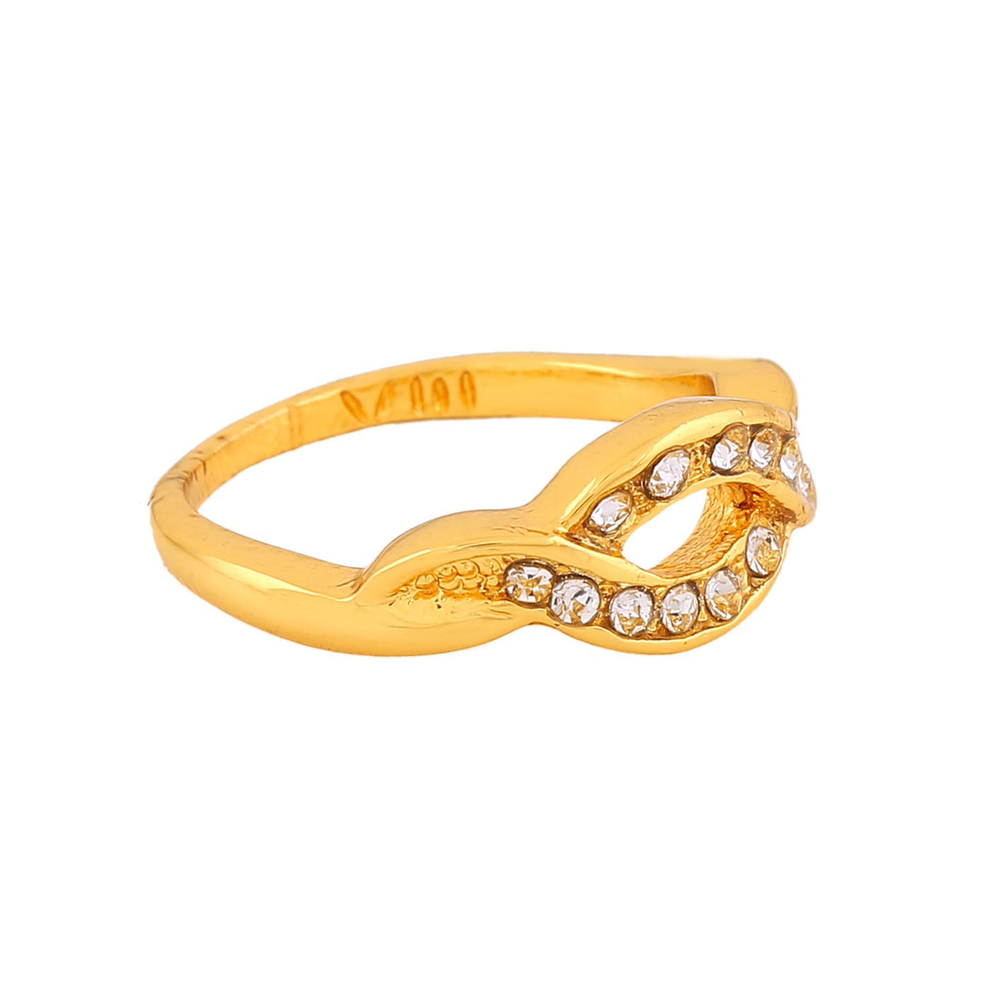 Estele Gold Plated Intertwined Glim Finger Ring with Crystals for Women