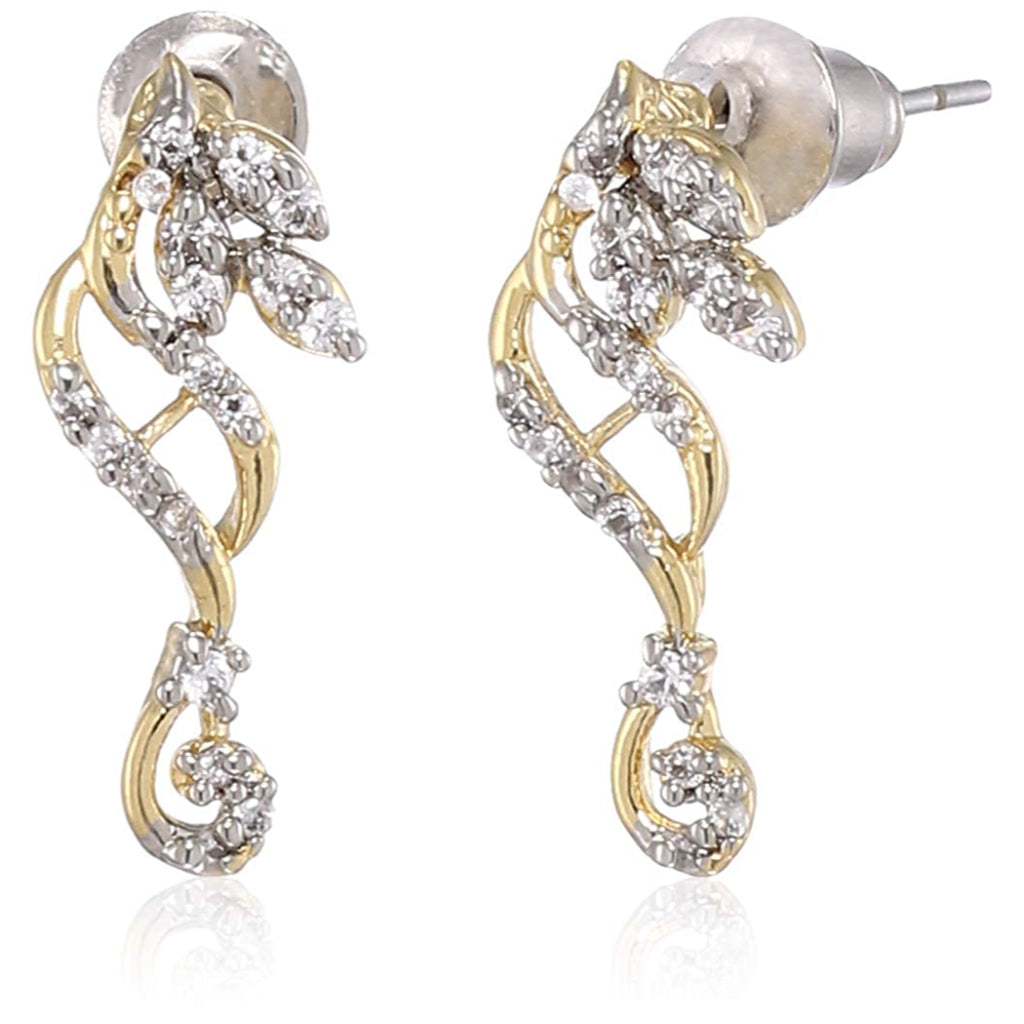 Estele  Gold Plated Twirl American Diamond Stud Earrings for Women