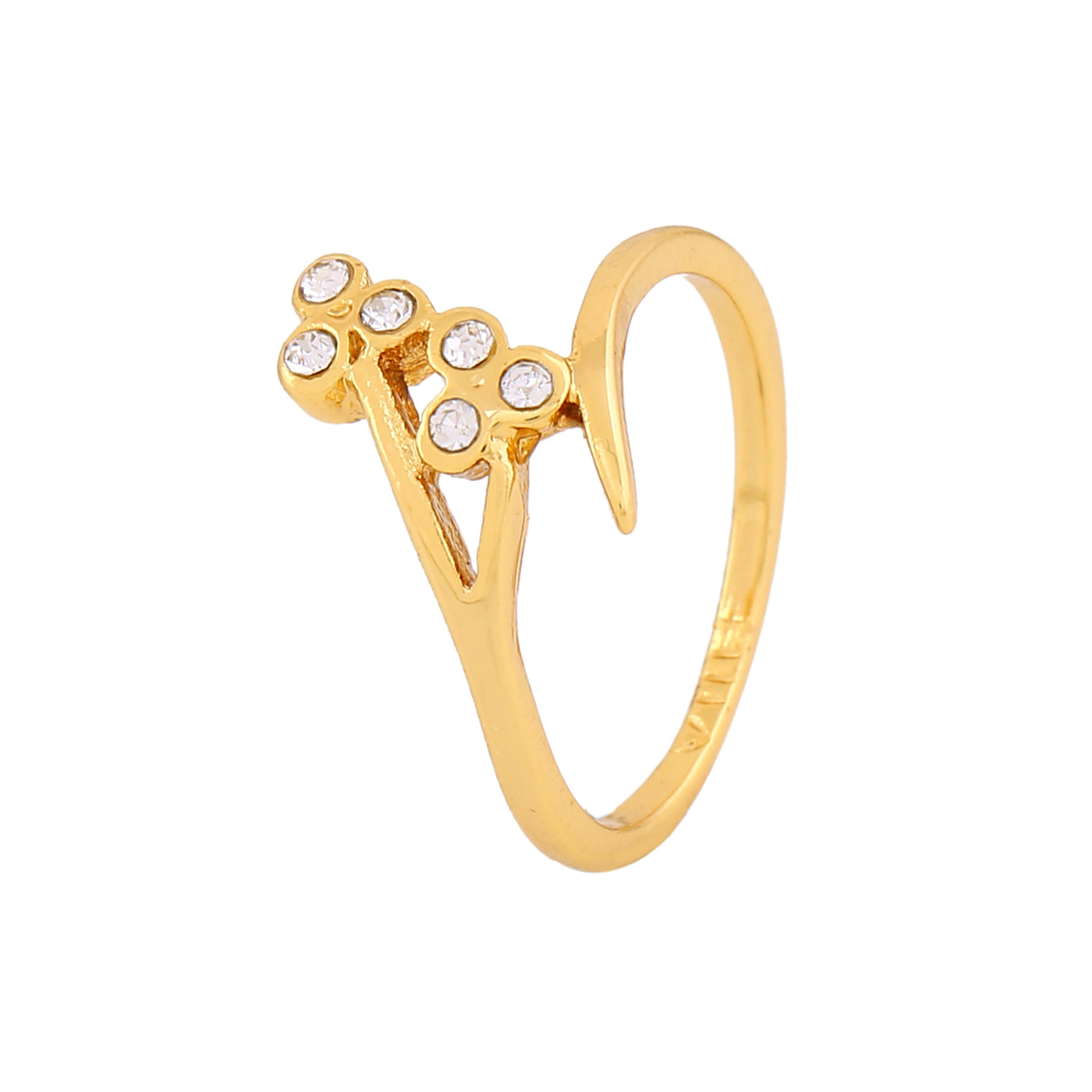 Estele Gold Plated Twin Flower Designer Finger Ring with Crystals for Women