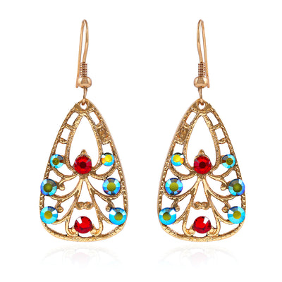 Gold Plated Multi Color Swiss Crystal Drop Earrings