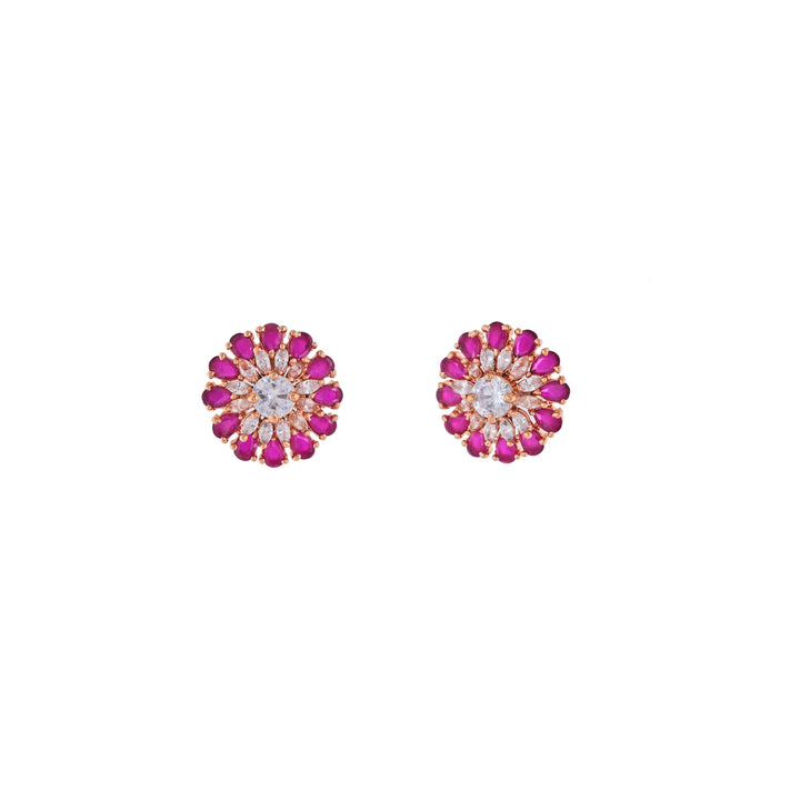 Estele Rose Gold Plated CZ Sparkling Flower Designer Stud Earrings for Women