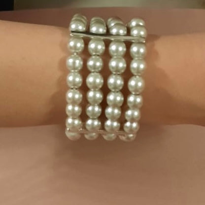 Estele - Grey Pearl Four Line Bracelet