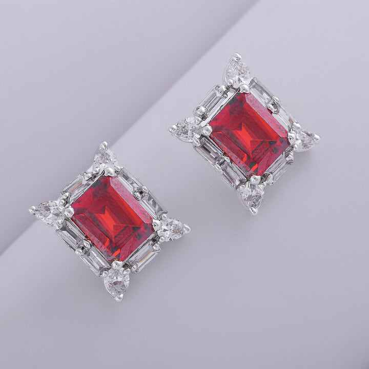 Estele Non-Precious Metal Gold and Silver Plated American Diamond Ruby Stud Earrings for Girls
