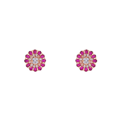 Estele Rose Gold Plated CZ Sparkling Flower Designer Stud Earrings for Women